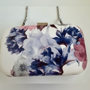 NWOT Crossbody purse/clutch white with purple/pink flowers design.